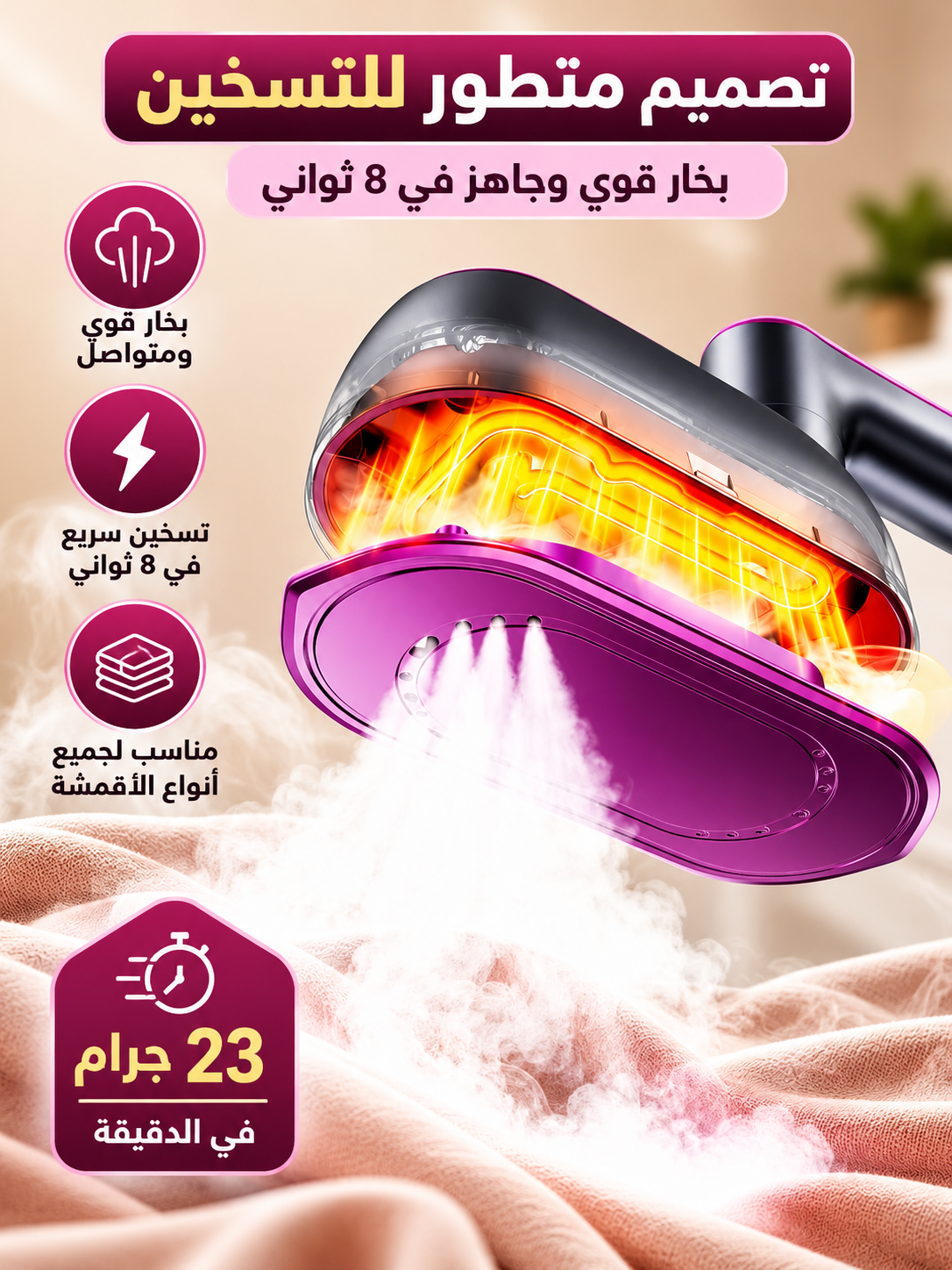 مكواة بخار محمولة 2 في 1 – إزالة التجاعيد في ثوانٍ
